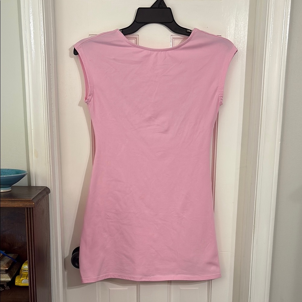 Pink Sleeveless Women's Mini Dress with scooped out back - small
